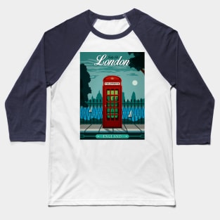 Vintage Travel Poster - London Phone Booth - Not Tardis Baseball T-Shirt